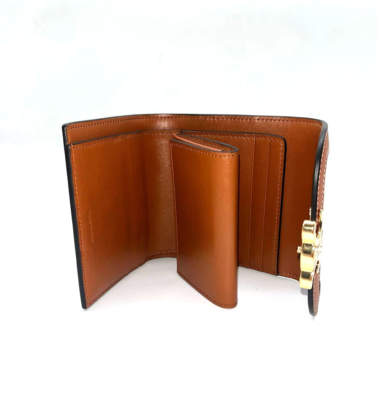 Portafoglio piccolo con patta TRIOMPHE in tessuto e pelle di vitello